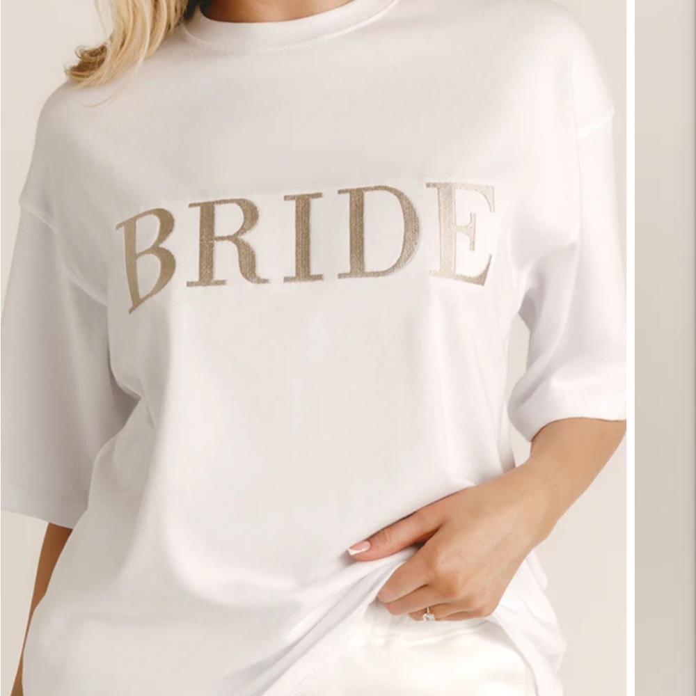 Six Stories Bridal Set - Elegant White 'Bride' Women's Short Sleeve Top